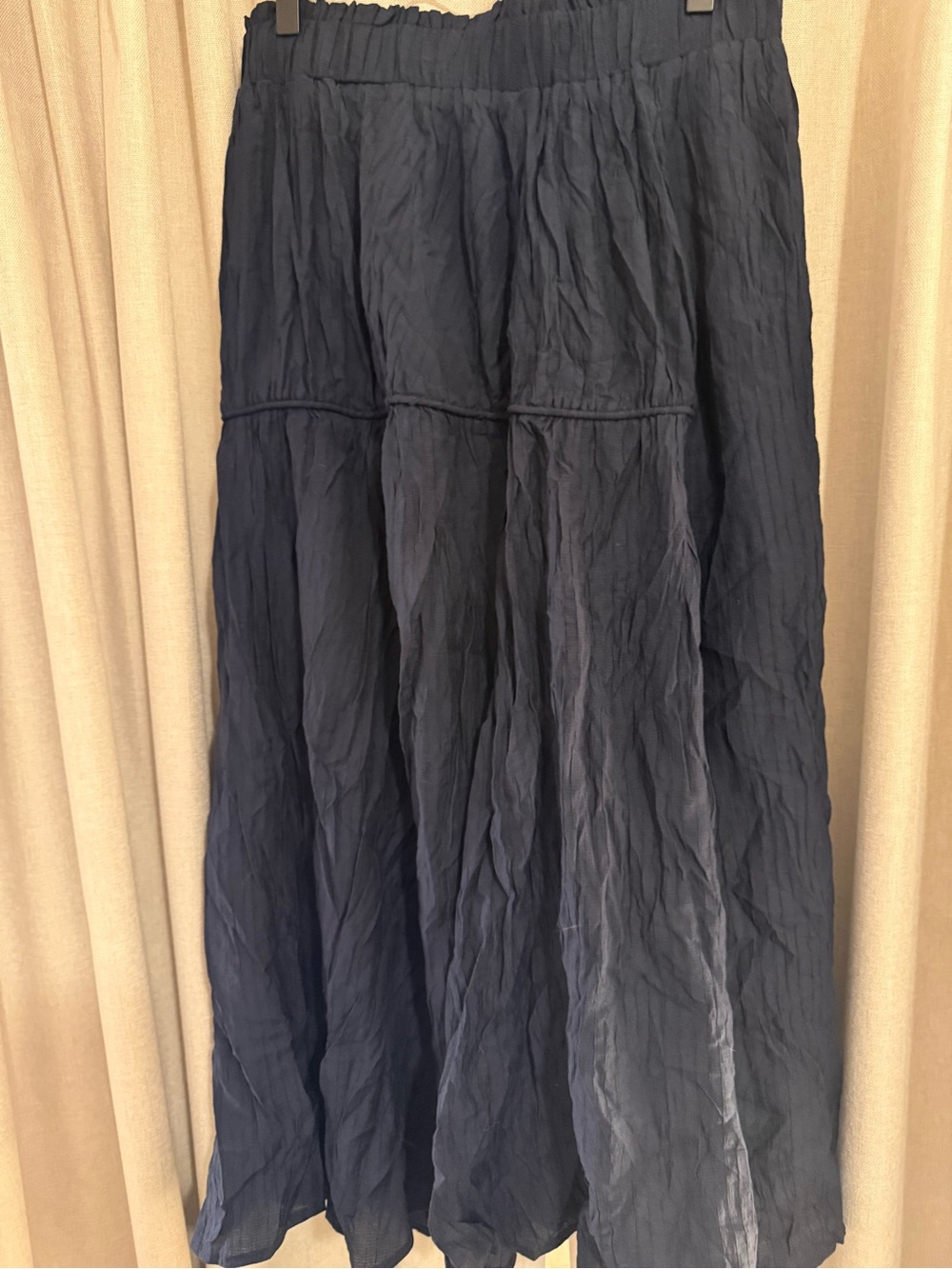New Women's Navy Crinkle Maxi Skirt with Elastic Waist L Koo De Ker - Picture 2 of 4